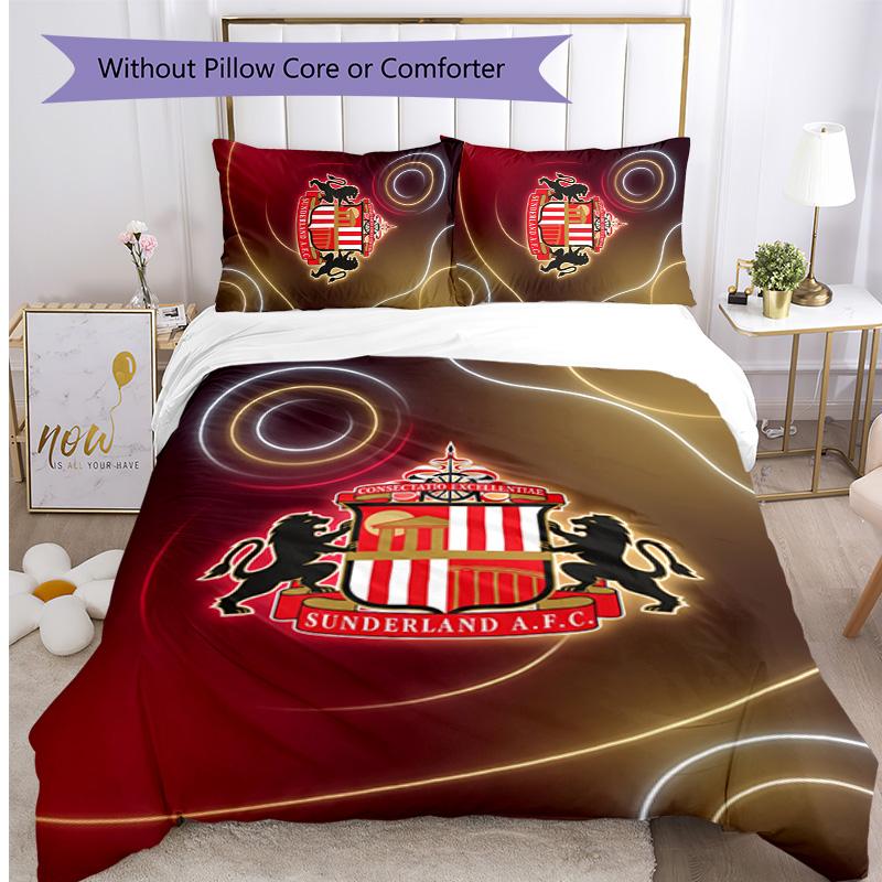 Sunderland Football Printed 3 Pieces Bedding Set, Comfortable Skin Friendly Bedroom Duvet Cover Set