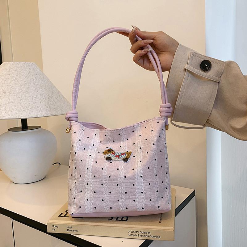 Elegant High-end Plaid And Polka Dot Handbag For Women Stylish Medium Shoulder Bag