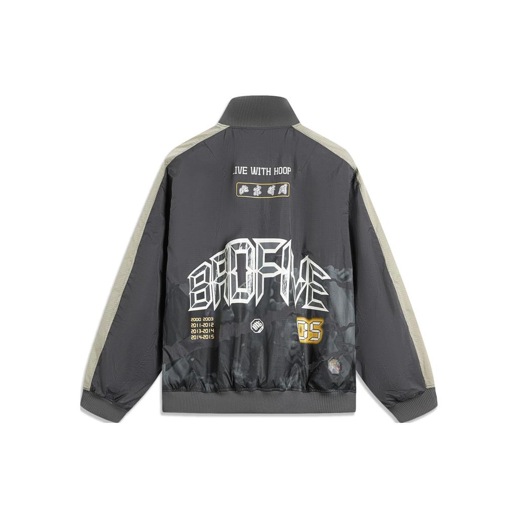 Li-Ning Badfive напечатанный буквенный цвет блока однобортный длинный рукав куртка мужская куртка черный с оттенком белого лайм AJDT731-1