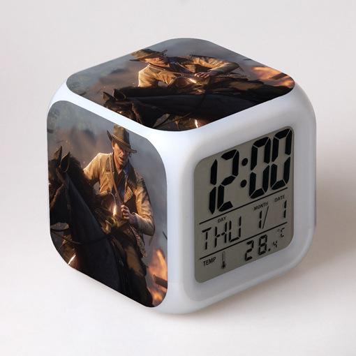 Western John Client Alarm Clock Student Small Gifts Color-changing Colorful Alarm Clock Square Clock