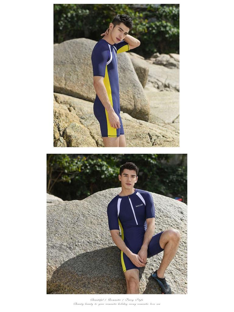 Быстросохнущий консервативный мужской слитный купальник с солнцезащитой