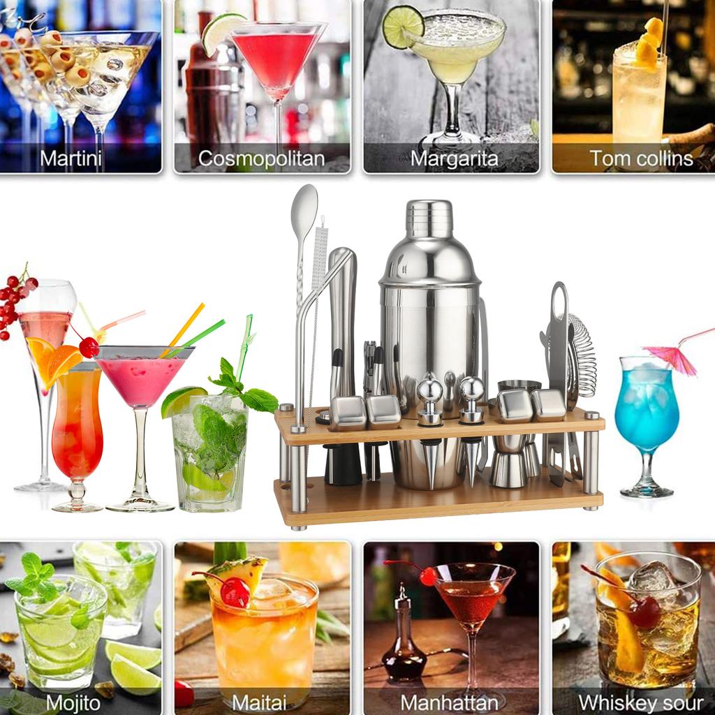 Набор шейкеров с бамбуковой подставкой Шейкер для коктейлей Барный инструмент Шейкер Соломинка Снежный стакан