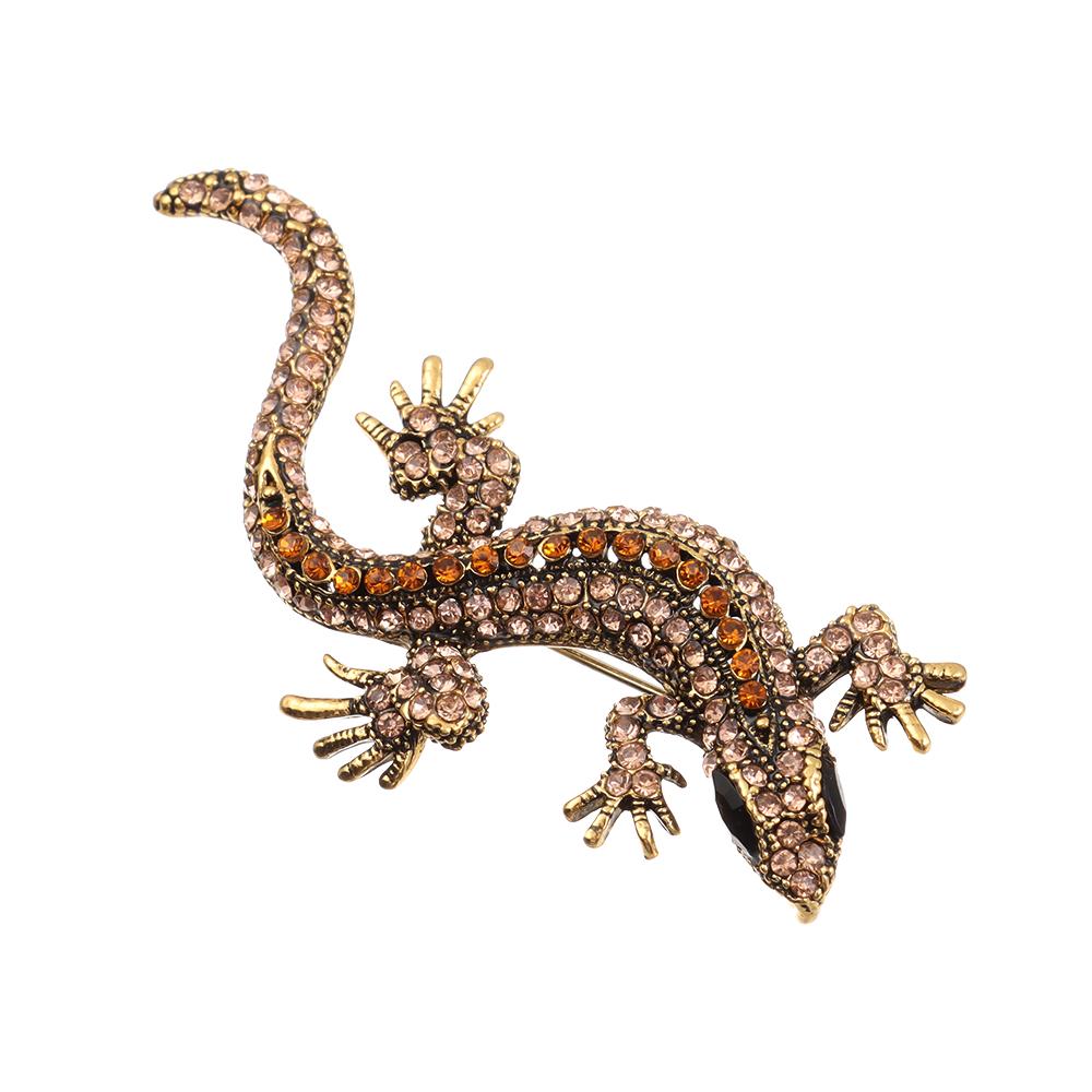 Women Pin Bag Clothes Label Animal Brooch Retro Lizard Gecko Brooch Rhinestone