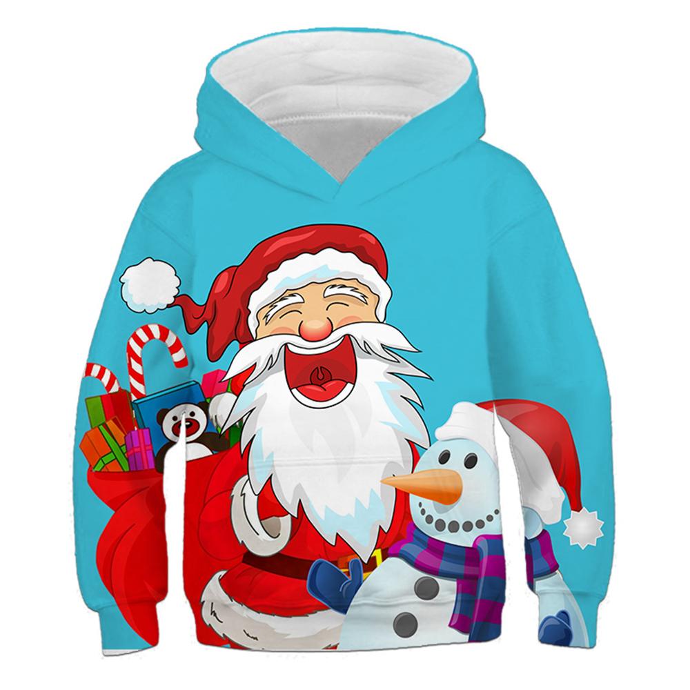 Children's Hoodie Cute Cartoon Christmas Tree Santa Claus Pattern Fun Kids Spring Autumn Hooded Coat Casual Long Sleeve Clothes
