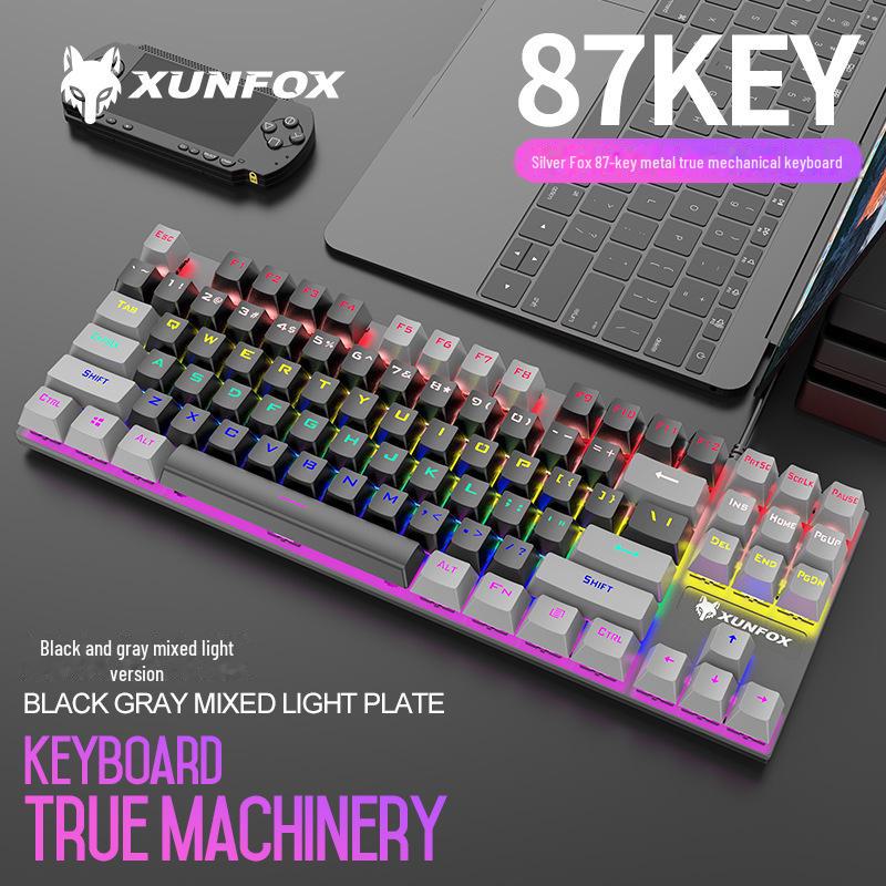 Механическая клавиатура Silver Fox K80: 87-клавишная USB-клавиатура, светящаяся синяя ось, киберспортивные игры, Color Match.