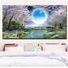 Full Square Round Diamond Painting Cherry Blossoms and Moon Lake Scenery Diamond Embroidery Rhinestone Mosaic Diamond