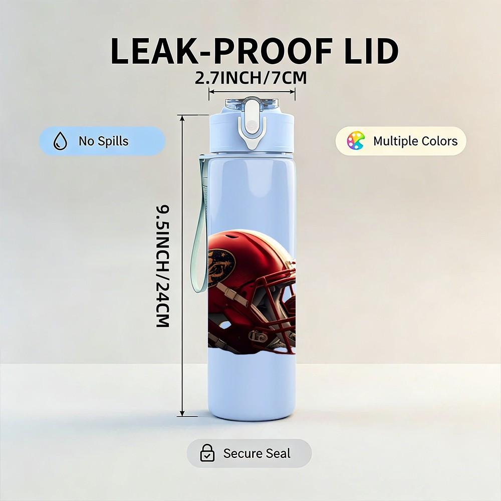 1PC American Football Helmet Sports Print 750ml Color Plastic Sports Water Bottle Leakproof Flip Straw Lid Suitable for Sports Office Home Use