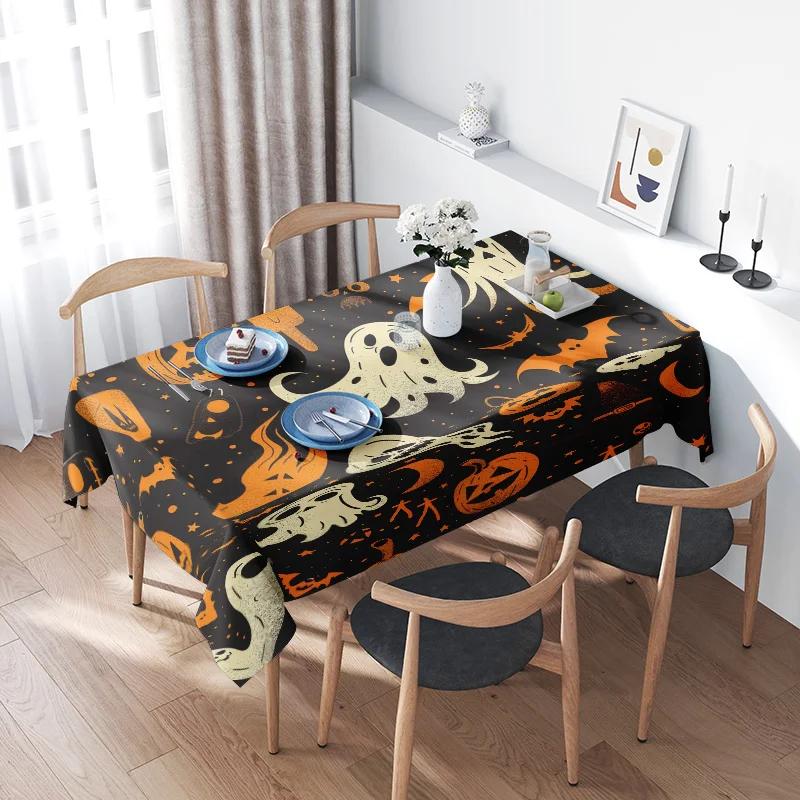 Halloween Tablecloth Decorations Ghost Pumpkin Black Orange Yellow Printed Cover for Home Dining Decoration Supplies