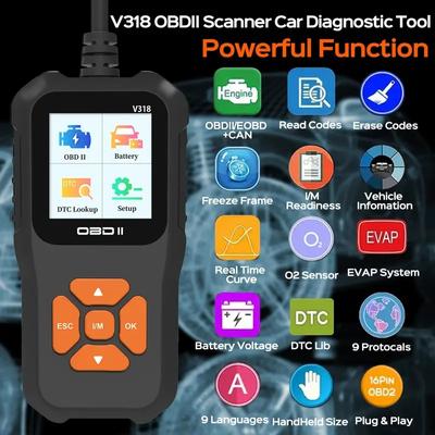 OBD2 Автомобильный диагностический инструмент, Check Engine, Code Reader com Reset, Тест аккумулятора, OBDII, EOBD CAN, Инструменты для сканирования автомобиля