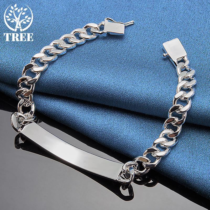 Ювелирные изделия из стерлингового серебра 925 пробы, 8 мм, гладкий боковой браслет