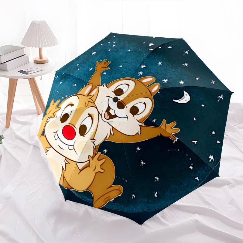 Disney Chip and Dale Fashion Manual Folding Umbrella - Reinforced Eight Ribs, Automatic Opening and Closing, Lightweight, Ssuitable For All