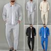 2Pcs/Set Men Outfit Lapel Long Sleeve Zipper Placket Coat Elastic Waist Adjustable Drawstring Long Pants Set
