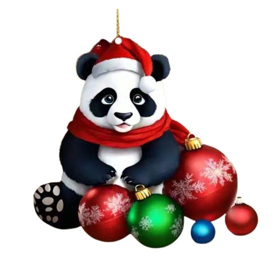 Панда Рождественское украшение 2D Акриловая Мультяшная Панда Рождественская Елка Подвесное Украшение Милые Аксессуары для Интерьера Автомобиля для Зеркала Заднего Вида Автомобиля Украшение для Елки