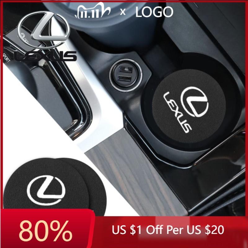 2026 Hot Interior Stickers 2Pcs Leather Coaster Anti-slip Water Cup Pad Mat For Lexus IS250 IS200 CT200h GS300 LS430 RX450h LX57