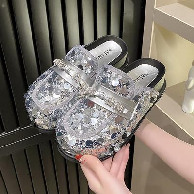 Модные блестящие мюли на платформе, тапочки, женские плоские сандалии, повседневные лоферы, женская обувь, тренд 2025, удобные, элегантные, нарядные, летние шлепанцы Mujer