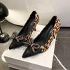 Woman Pumps Pointed Toe High Heeled Sandals Luxury Rhinestone Bow Slingbacks High Heels Women Leopard Print Dress Pumps
