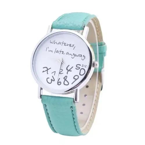 Женские Часы Whatever Я Все Равно Опаздываю Буквы Круглый Циферблат Ремешок из Искусственной Кожи Кварцевые Часы Модные Буквы Цифры Регулируемые Женские Часы