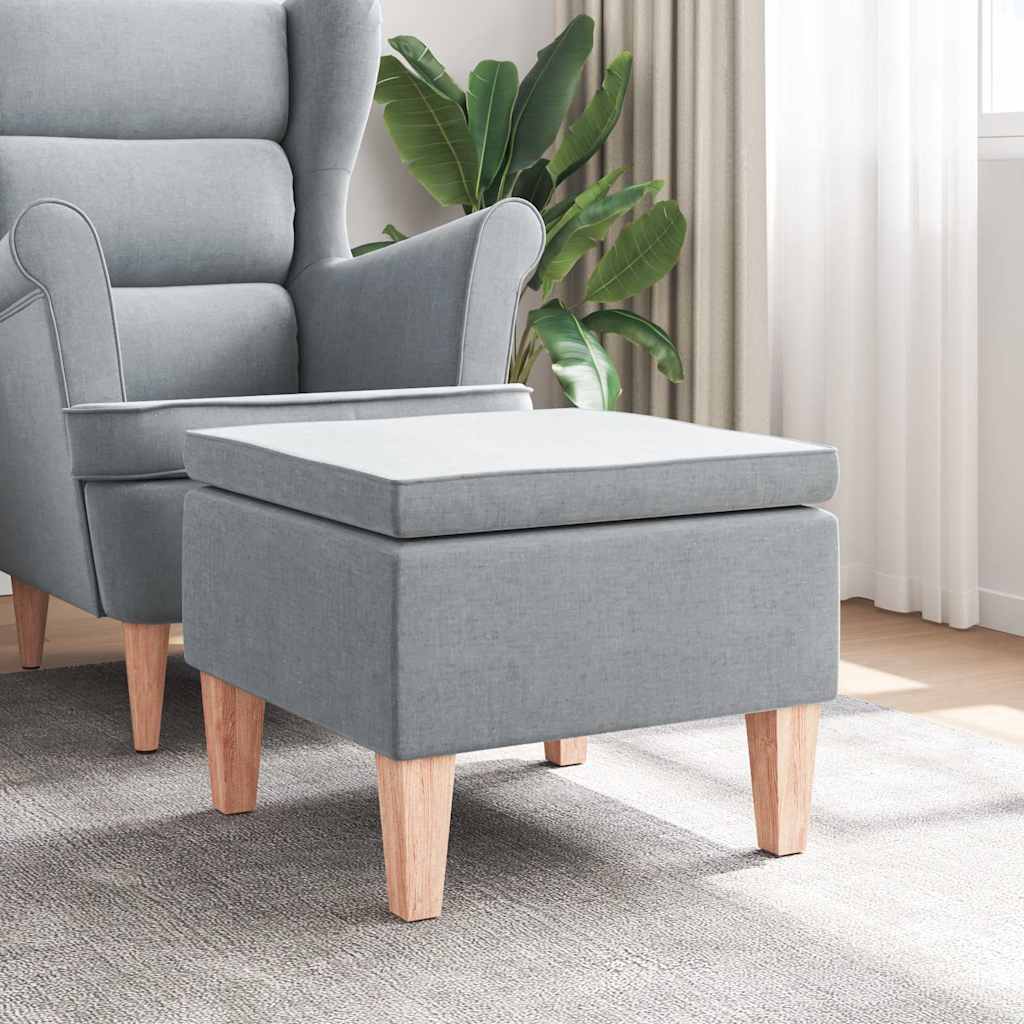 Footstool with Wooden Legs Light Grey Fabric