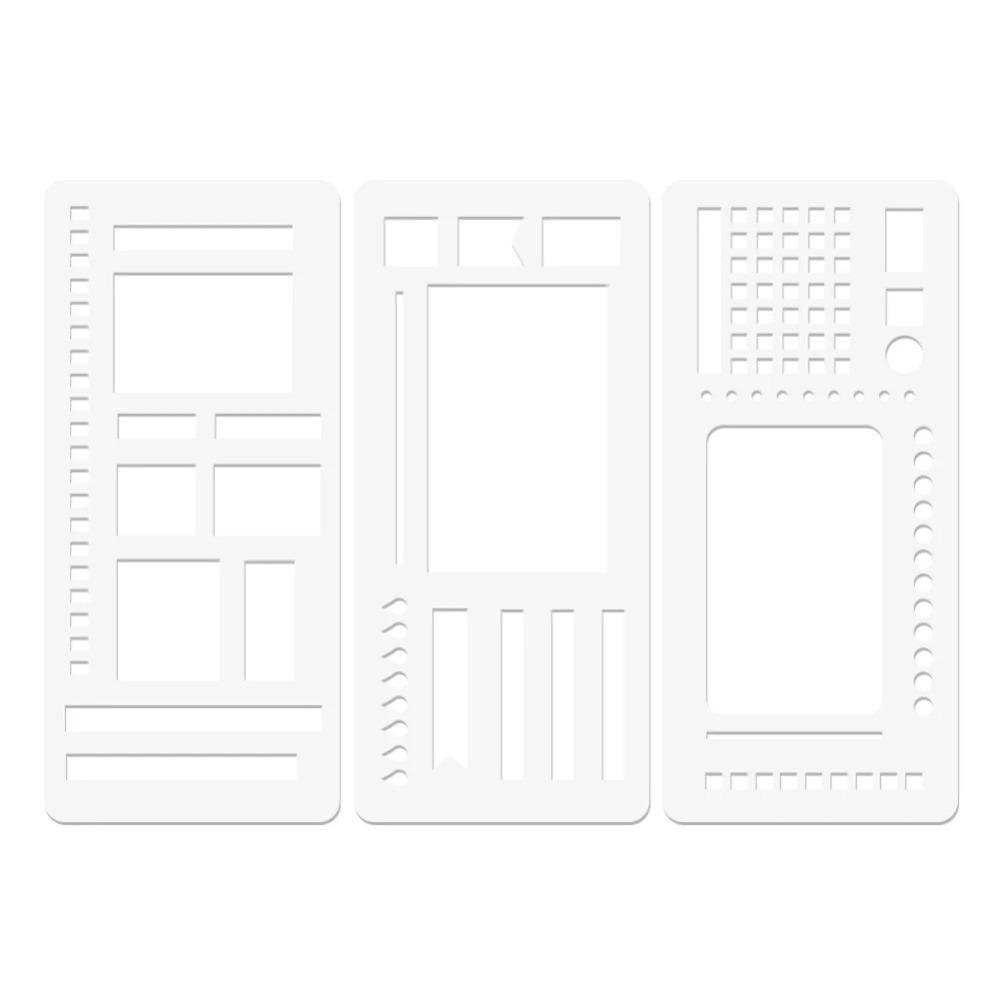 3pcs Simple Dot Grid Design Handmade Flexible Record Template DIY Scrapbook Journal Rectangle Stencil Ruler Set Stencil Ruler