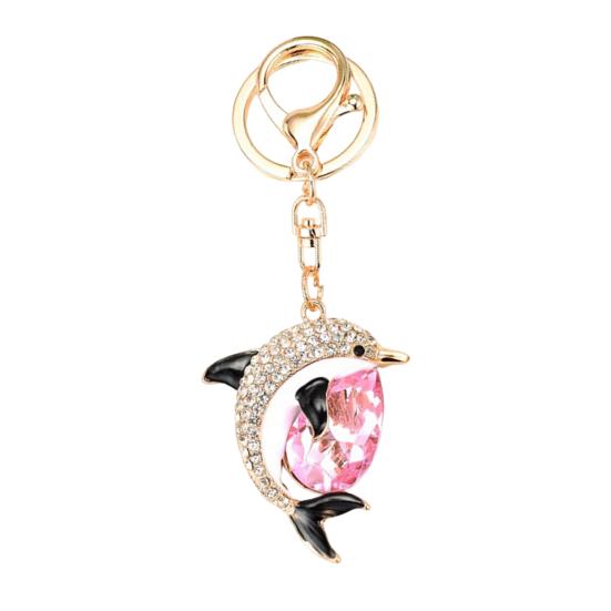 Брелок-подвеска в форме дельфина, инкрустированный стразами, с прочным зажимом-карабином. Аксессуары для ключей, сумок, автомобильных ключей.