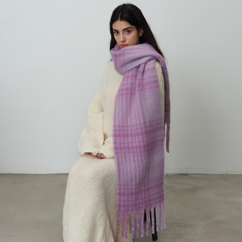 Homemade Circle Yarn Retro Blue-red Plaid Scarf Women's Winter Atmosphere Shawl Scarf