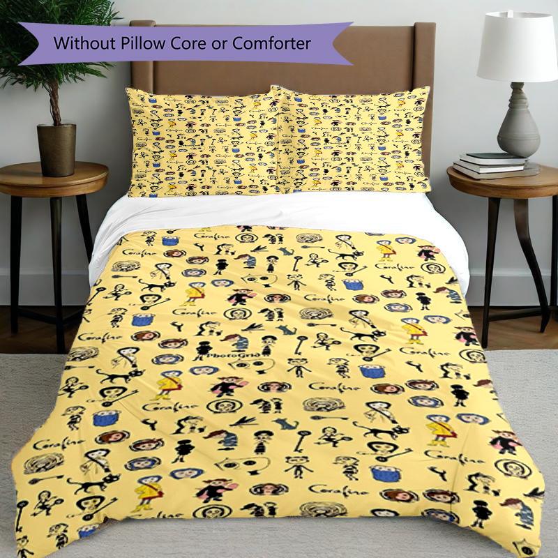 3pcs Duvet Cover Set (1*Duvet Cover + 2*Pillowcase, Without Core), Coraline Print Bedding Set, Bedroom Decor, All‑Season, Birthday Gift