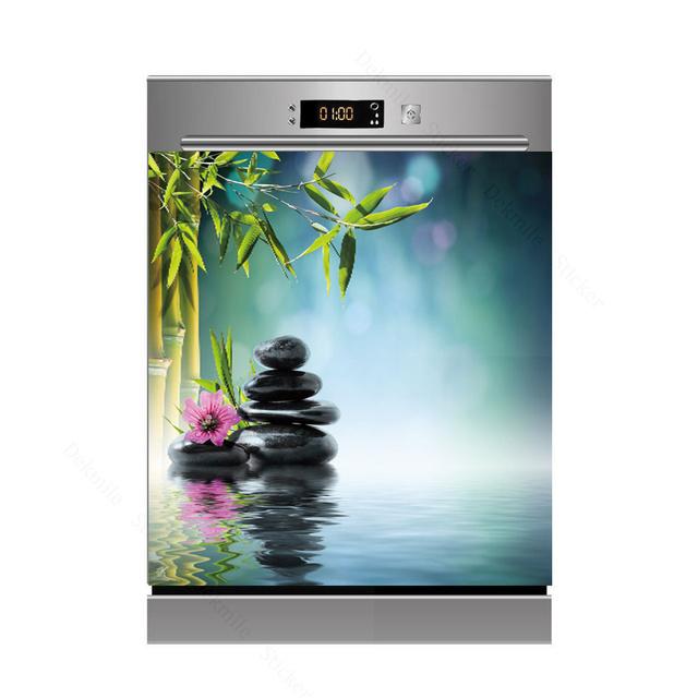 3D бамбуковая текущая вода, свеча, камень, посудомоечная машина, холодильник, морозильная наклейка, детская художественная крышка двери холодильника, обои, кухонный декор