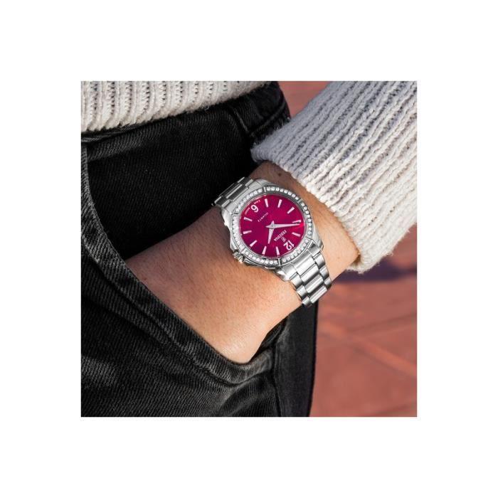 Montre Femme - FESTINA - F20593/2 - Acier - Étanche 10 Atm - Cadran Bordeaux avec Strass