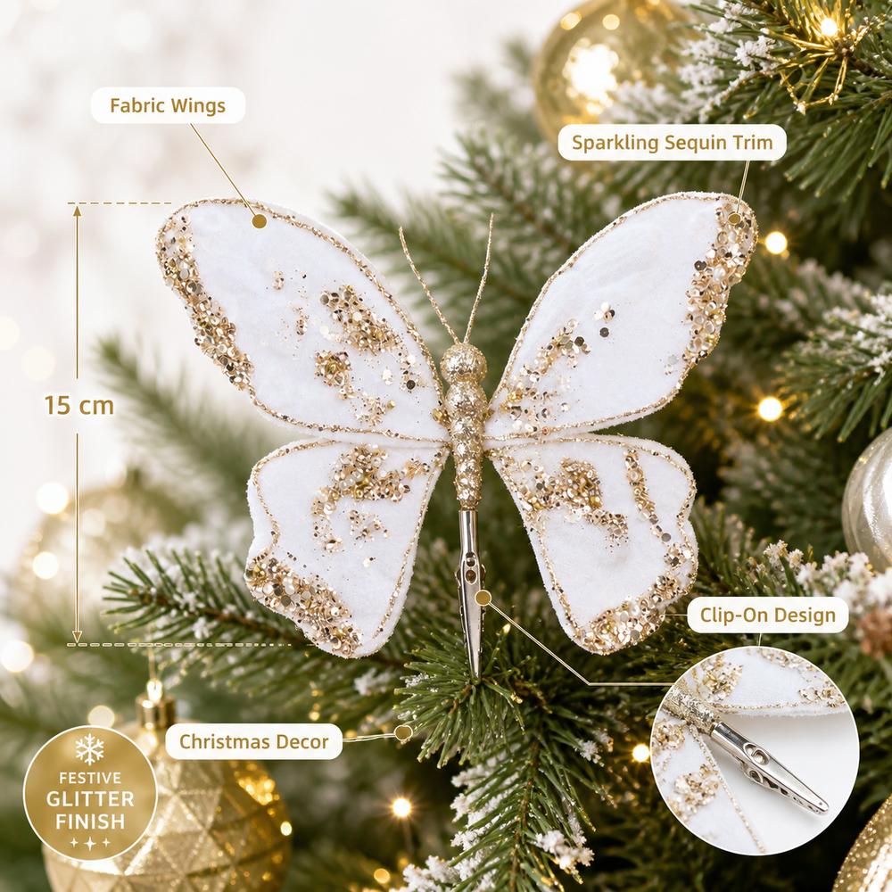Sparkling Artificial Butterfly Clip Flocking Butterfly Decor Holiday Tree Decor