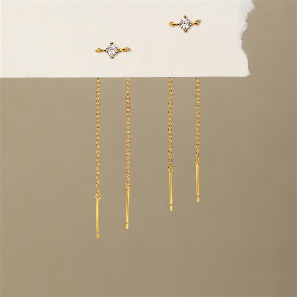 925 Silver Tassel Chain Stud Earrings For Women Fashion Party Jewelry