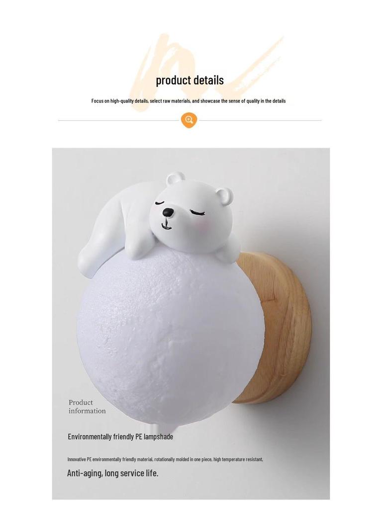 Nordic Moon Astronaut Wall Light for Kids' Rooms - Creative Cartoon Bedside Lamp for Boys and Girls.