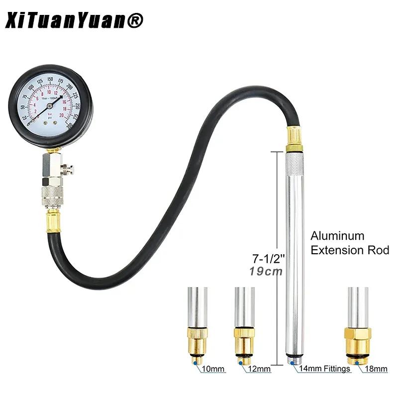 Petrol Engine Compression Tester Kit, Professional Cylinder Pressure Gauge for Petrol Gas Motor Auto Tool Set (0-300PSI)