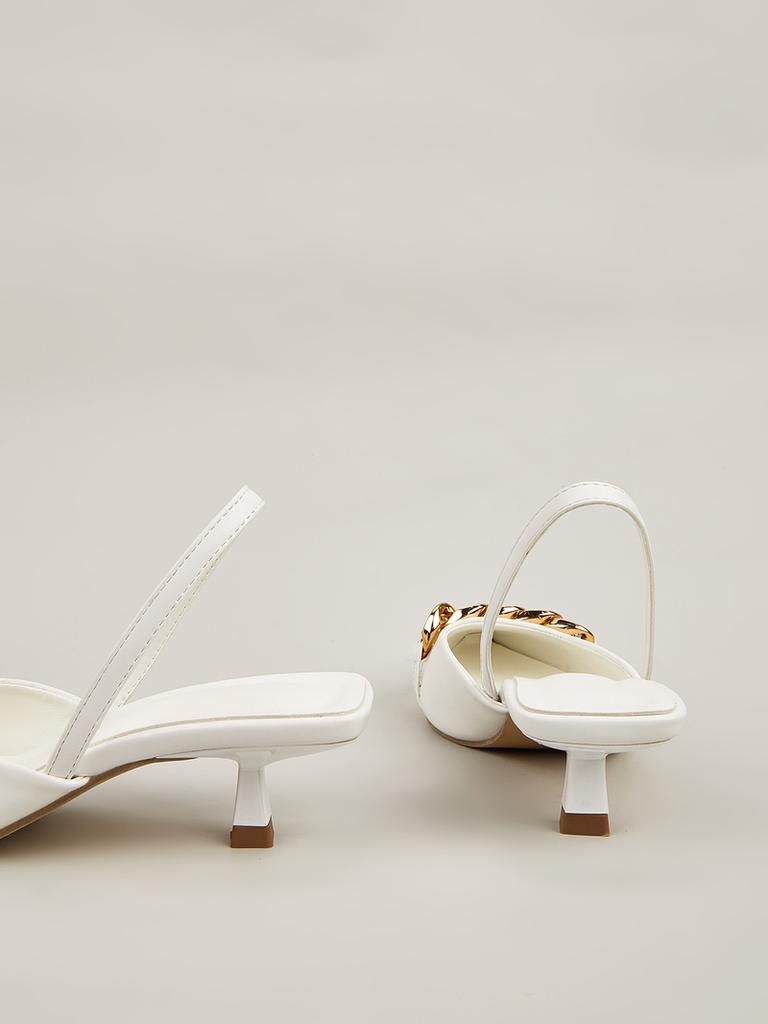 Мода 2024 Новые сандалии Женские мюли с острым носком Slingback Женские повседневные уличные тонкие каблуки Шлепанцы с металлической цепочкой Женские тапочки