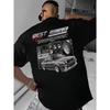 Men's Casual Crew Neck T-Shirt Soft Stretch Fabric Classic Car Print Short Sleeve Black Machine Washable Polyester Blend Retro