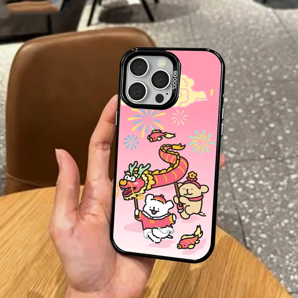 L-Прекрасная Линия Мультяшный Щенок Милый Пес Чехол Для Телефона Для iPhone17,16,15,14,13,12,11 Plus,Pro Max Цветной Посеребренный Внутренний Чехол
