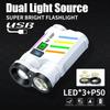 Светодиодный фонарик с двойным источником света, перезаряжаемый через USB, яркий прожектор, походный фонарь, 5 режимов, аварийная рабочая лампа, встроенный аккумулятор
