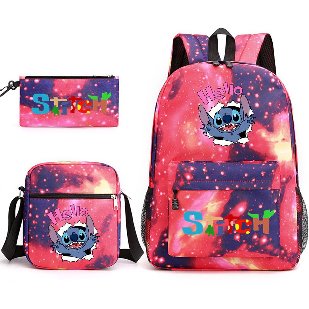 Interstellar Baby Stitch Three-Piece School Bag Cartoon Peripheral Printed Polyester Backpack Student School Bag Leisure Bag