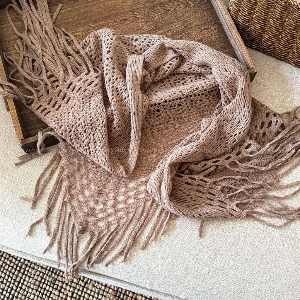 Three-Way Bohemian Bandana Shawl with Tassel Accent for Women