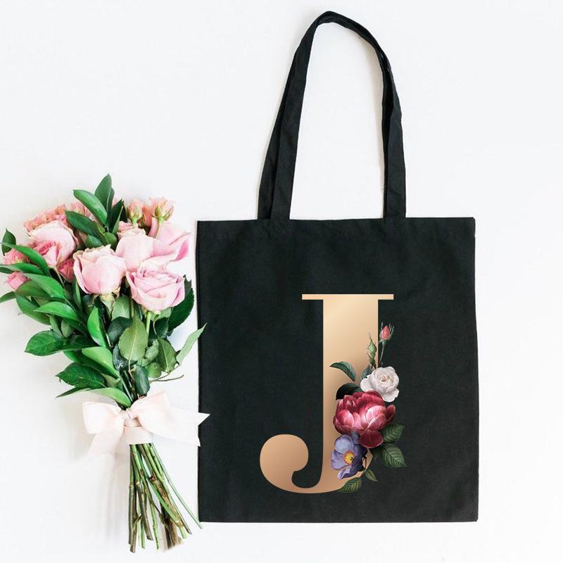 Холщовая сумка-тоут с цветочным письмом и шрифтом ABCDEFG, повседневная сумка-шопер с эко-цветами большой вместимости, сумки на плечо в стиле Харадзюку