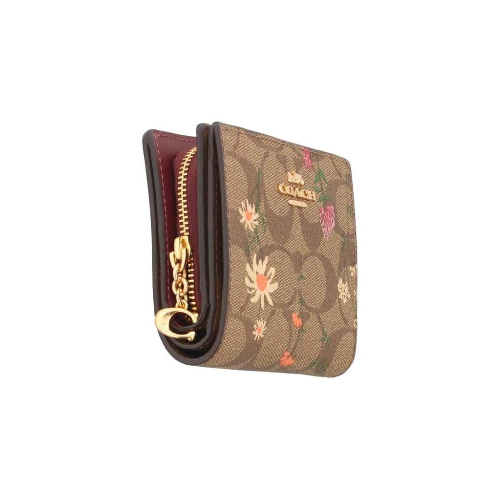 Coach Кошелек-защелка Классический холст с монограммой с кожей Дикий цветок Печать Двустворчатый кошелек Женский кошелек C8734-IME7V