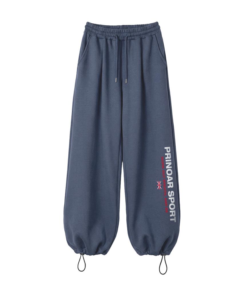 PRINOAR Sports String Single-Pleat Wide Pants - Blue-Gray