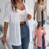 Women's Fashion Casual Hollow Short Sleeve Knitted Vacation Sunscreen Shirt Solid Color Cardigan Jacket