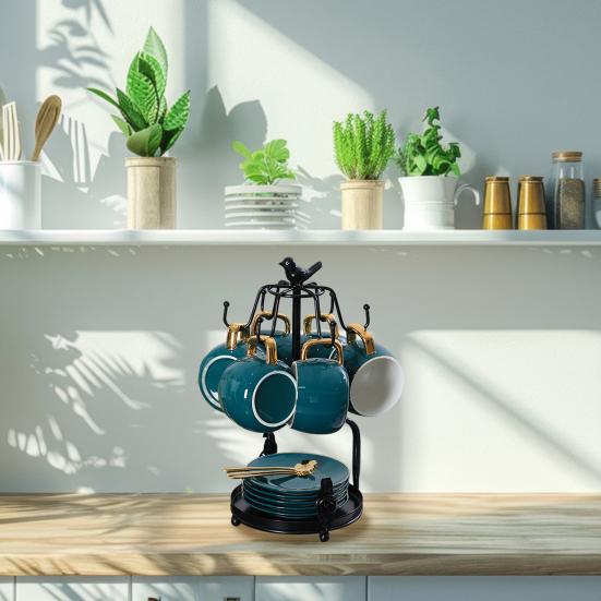 Подставка для чашки с 6 крючками и блюдцем, подставка для хранения чашек