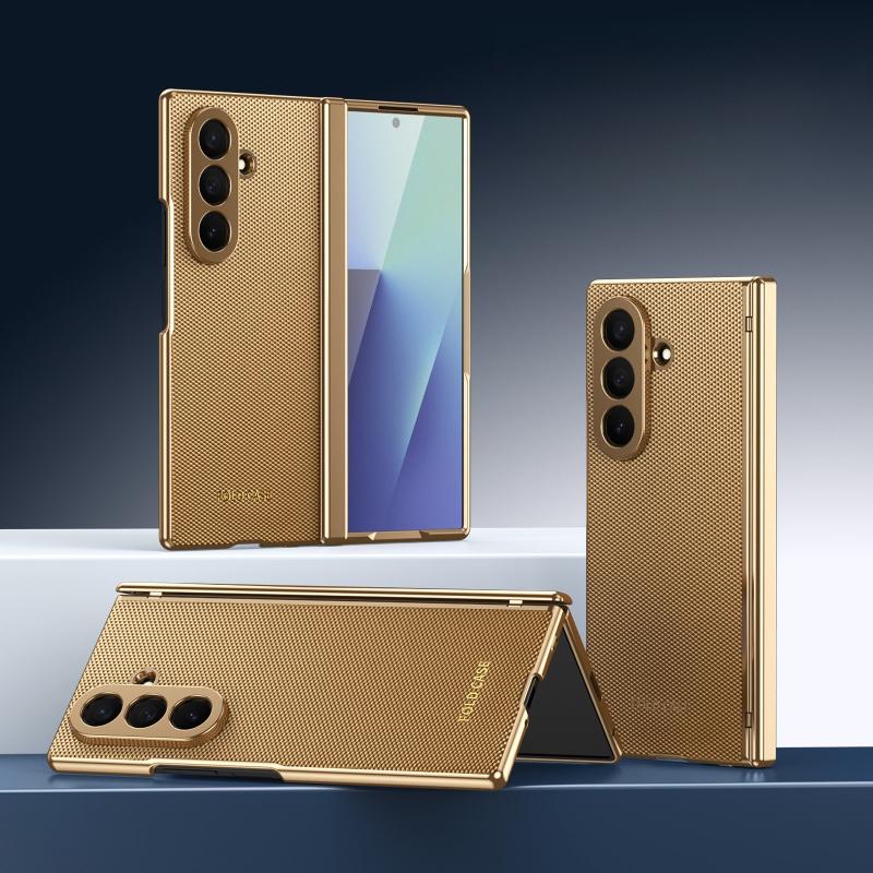 Деловой Чехол-Книжка с Гальванической Рамкой и Кожаной Отделкой для Samsung Galaxy Z Fold 8 Ultra 7 6 5 4 3 8 Wide С Защитным Стеклом