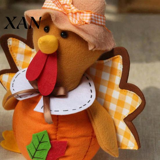 Autumn Home Decor Thanksgiving Plush Turkey Doll, Stuffed Animal Figurine, Soft Plushie Harvest Tabletop Decoration for Desktop Tired Tray Party