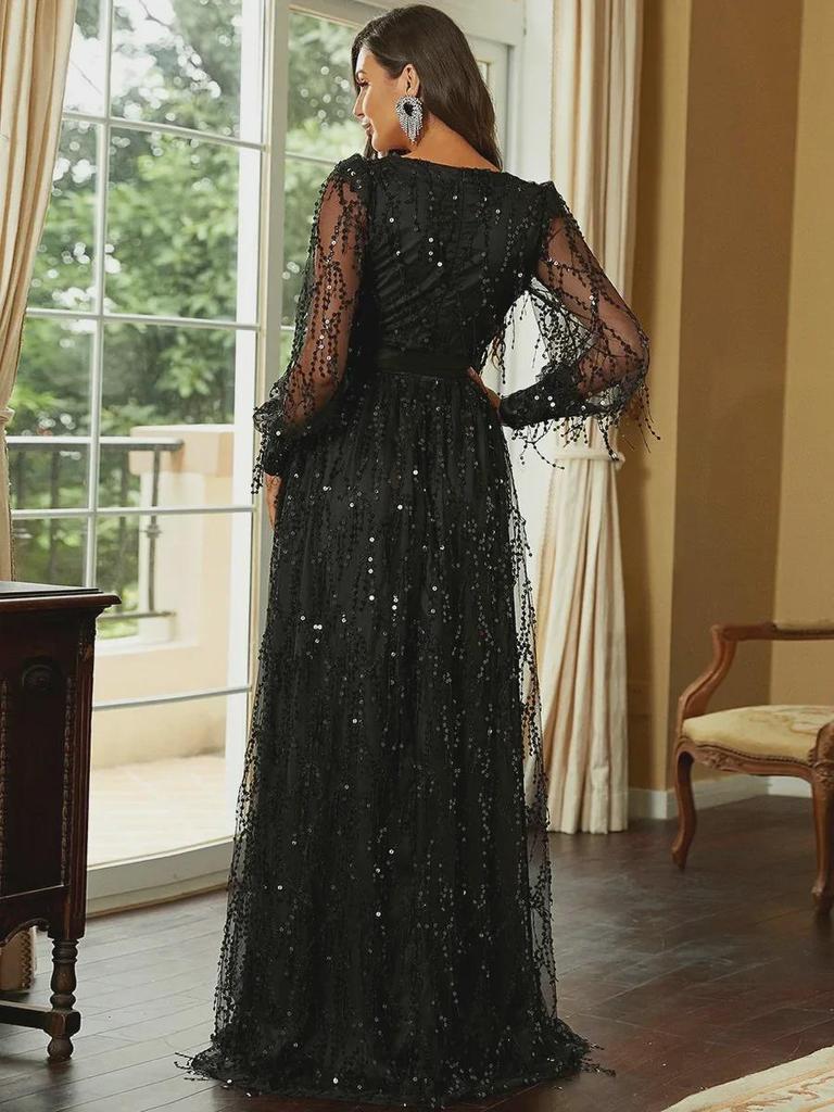 2025 Elegant Mesh Sequin Evening Gown for Women - Autumn Collection