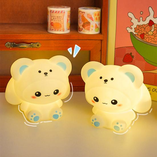 Мультяшный медведь Ночной светильник Мягкий свет без мерцания Питание от батареек Мягкий силиконовый