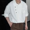 Мужские рубашки оверсайз с лацканами, рукавами до локтя, косой планкой, повседневные, свободного кроя