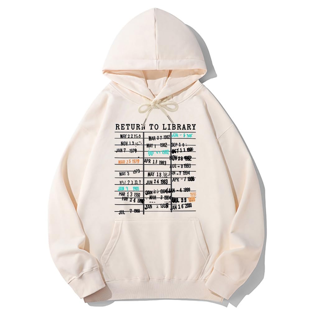 Return To Library Hoodie Return To Library Sweatshirt Vintage Casual Book Lovers Reader Pullover Hooded Long Sleeve Top