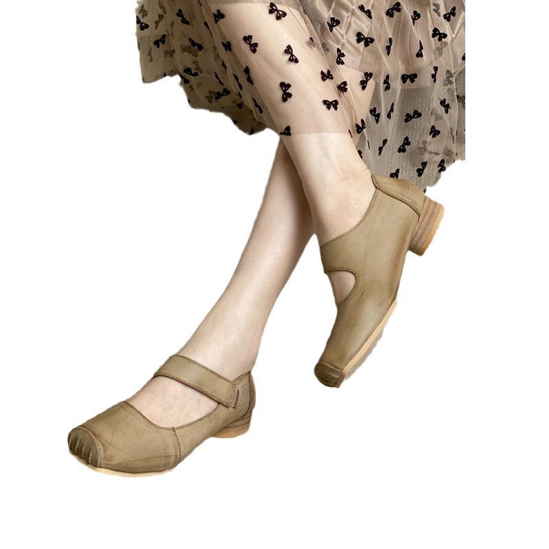 Ретро бабушкины туфли-лодочки на плоской подошве женские туфли лето 2025 новая корейская версия универсальные туфли-балетки на толстом каблуке с мягкой подошвой